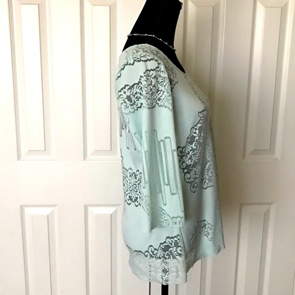 Stylish mint green lace long sleeved top - Picture 2 of 5